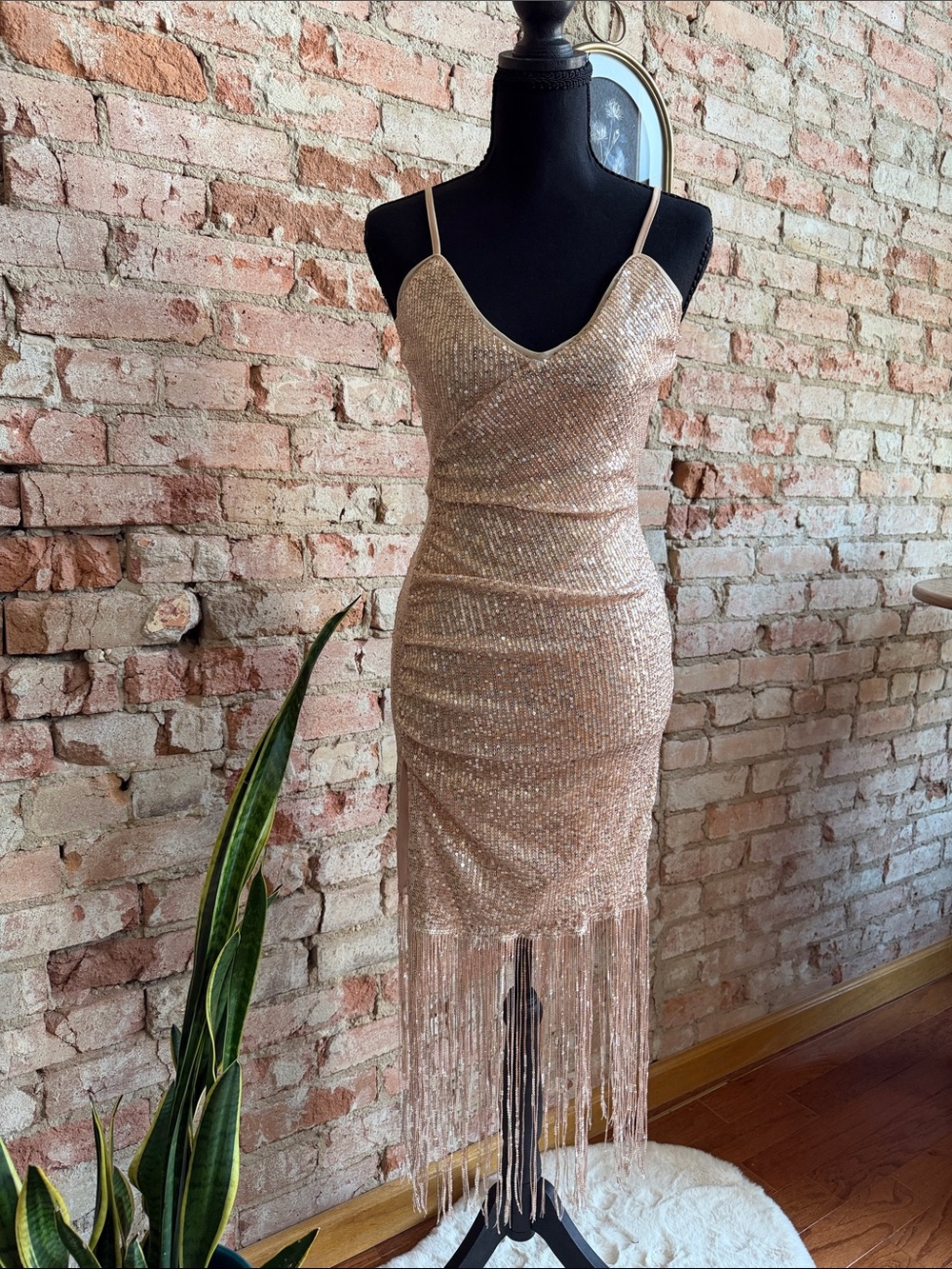 ✨ Champagne Sequin Fringe Midi Dress | Glam Cocktail Party Dress ✨